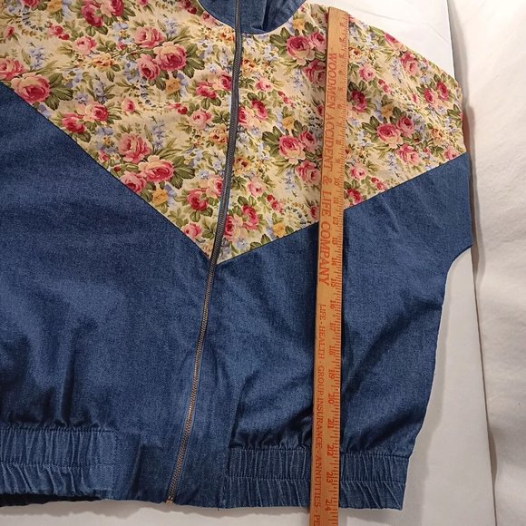 Vintage Womens M Jacket Lightweight Chambray Floral Peony Alice Martin Zip Up - Picture 5 of 16